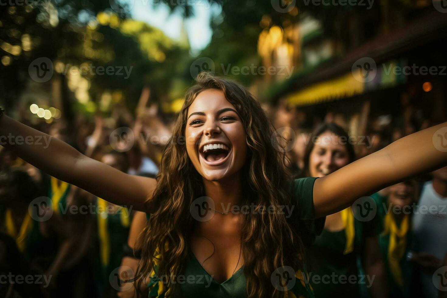 Brazilian football fans celebrating a victory photo