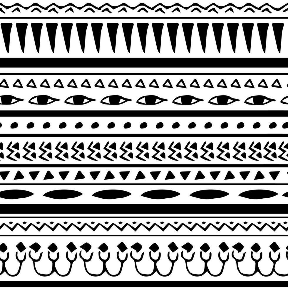 Ethnic Geometric pattern in black white color Aztec Egyptian hieroglyphs seamless pattern border isolated on white abstract background vector