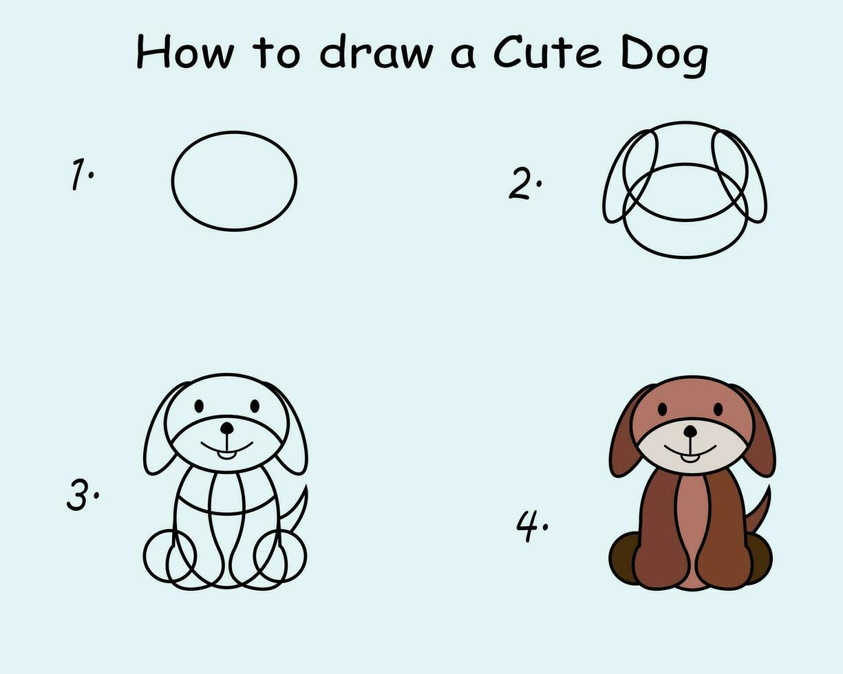Step by step to draw a Dog. Drawing tutorial a Dog. Drawing lesson for children. Vector illustration.