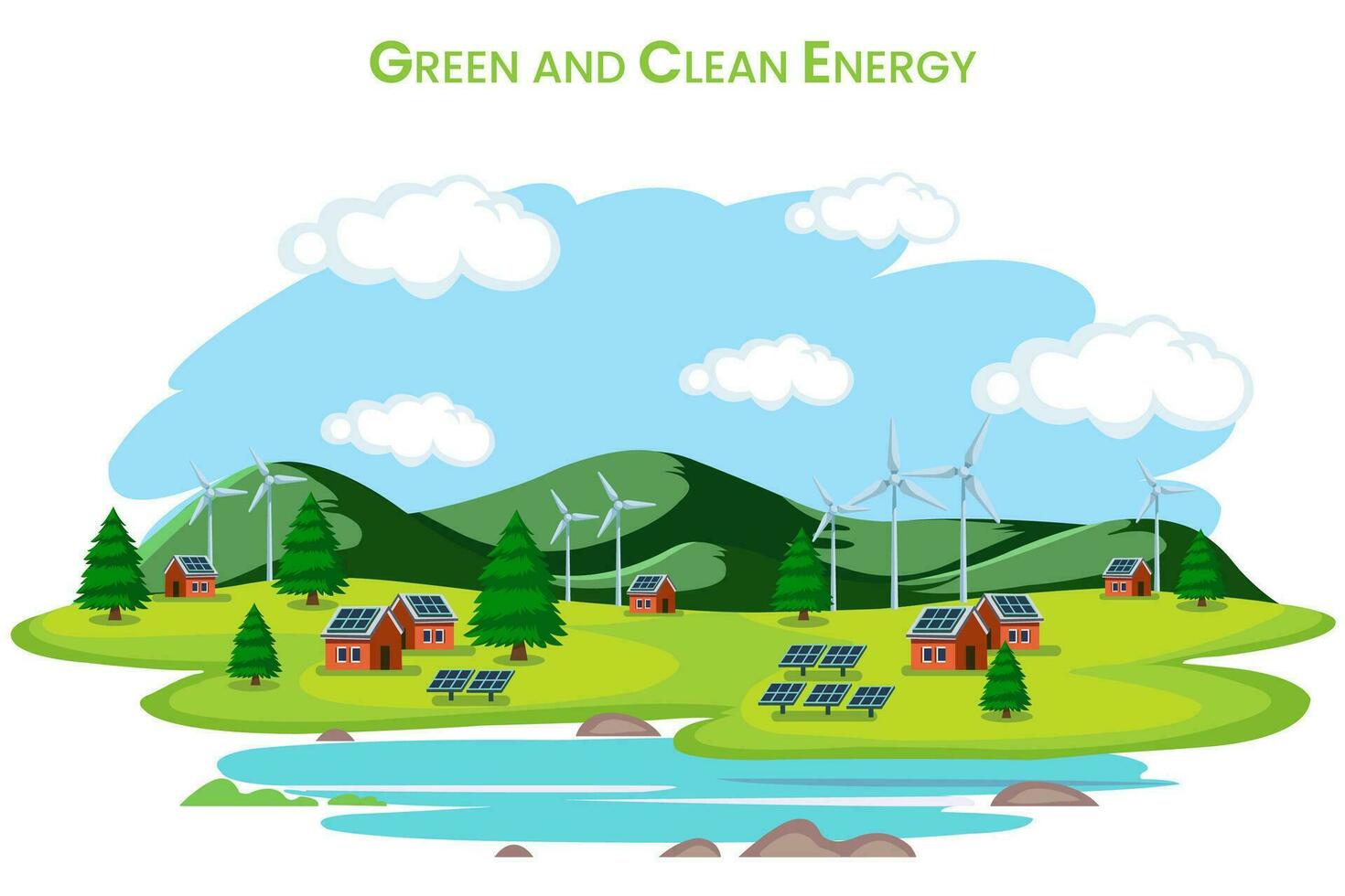 Green energy are Eco friendly sources like solar, wind, hydro, geothermal promote sustainability vector