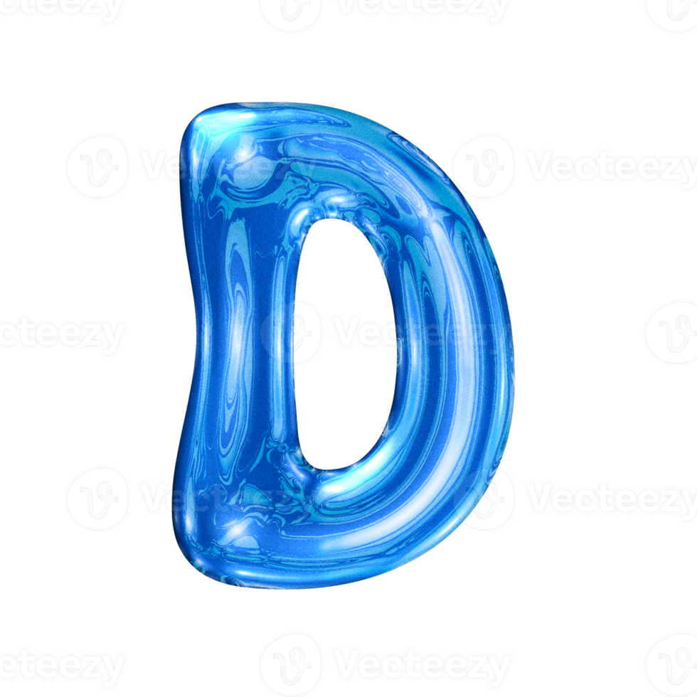 D font alphabet with y2k liquid sea blue chrome effect png