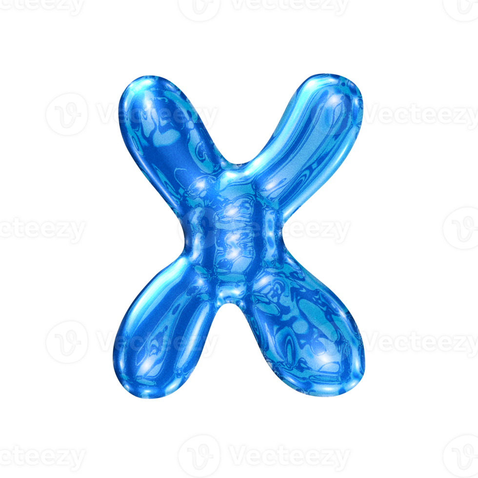 X font alphabet with y2k liquid sea blue chrome effect png