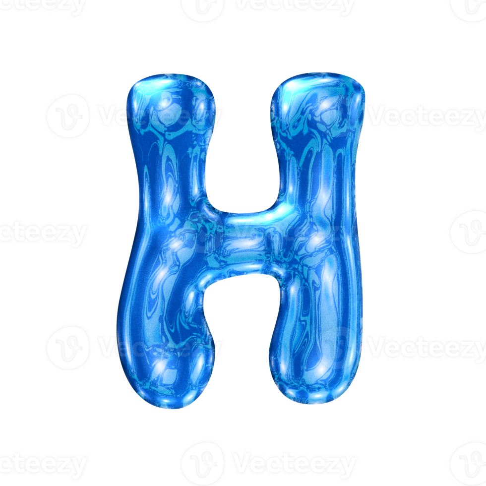 H font alphabet with y2k liquid sea blue chrome effect png