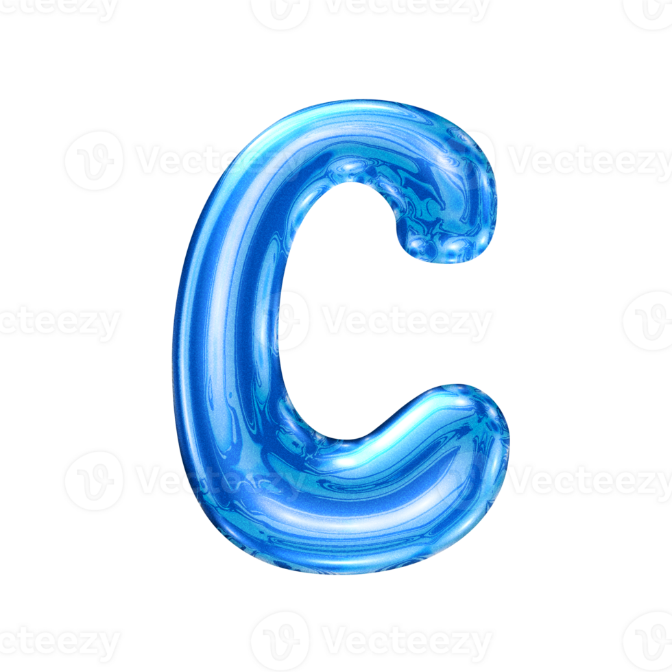 C font alphabet with y2k liquid sea blue chrome effect png