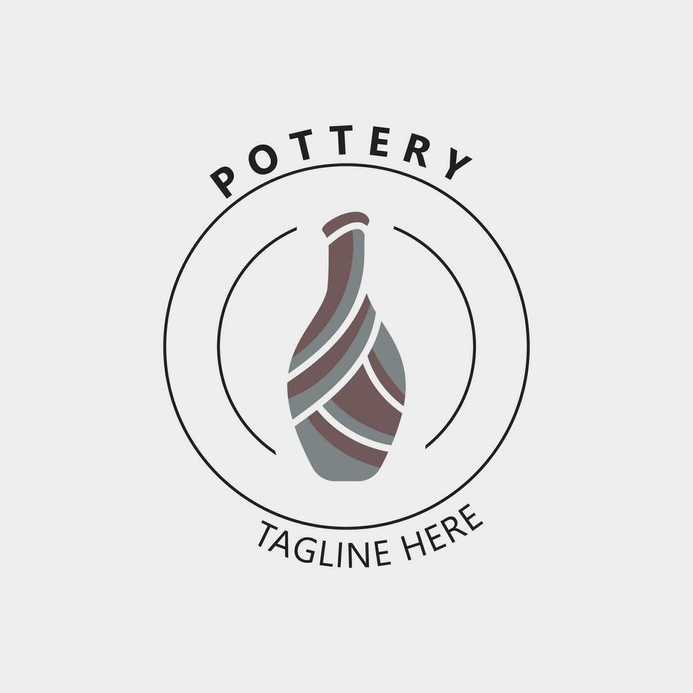 Pottery logo design handmade, creative traditional mug craft sign concept inspiration nature workshop vector