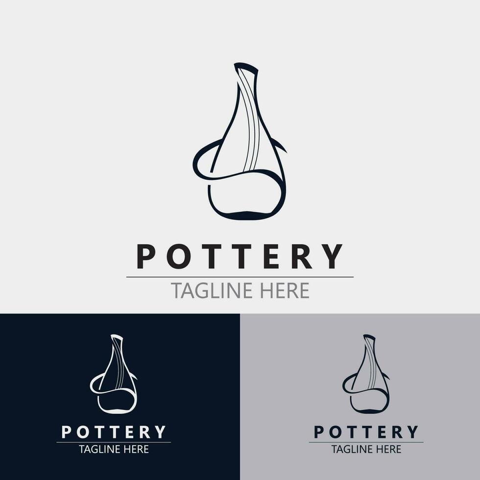 Pottery logo design handmade, creative traditional mug craft sign concept inspiration nature workshop vector