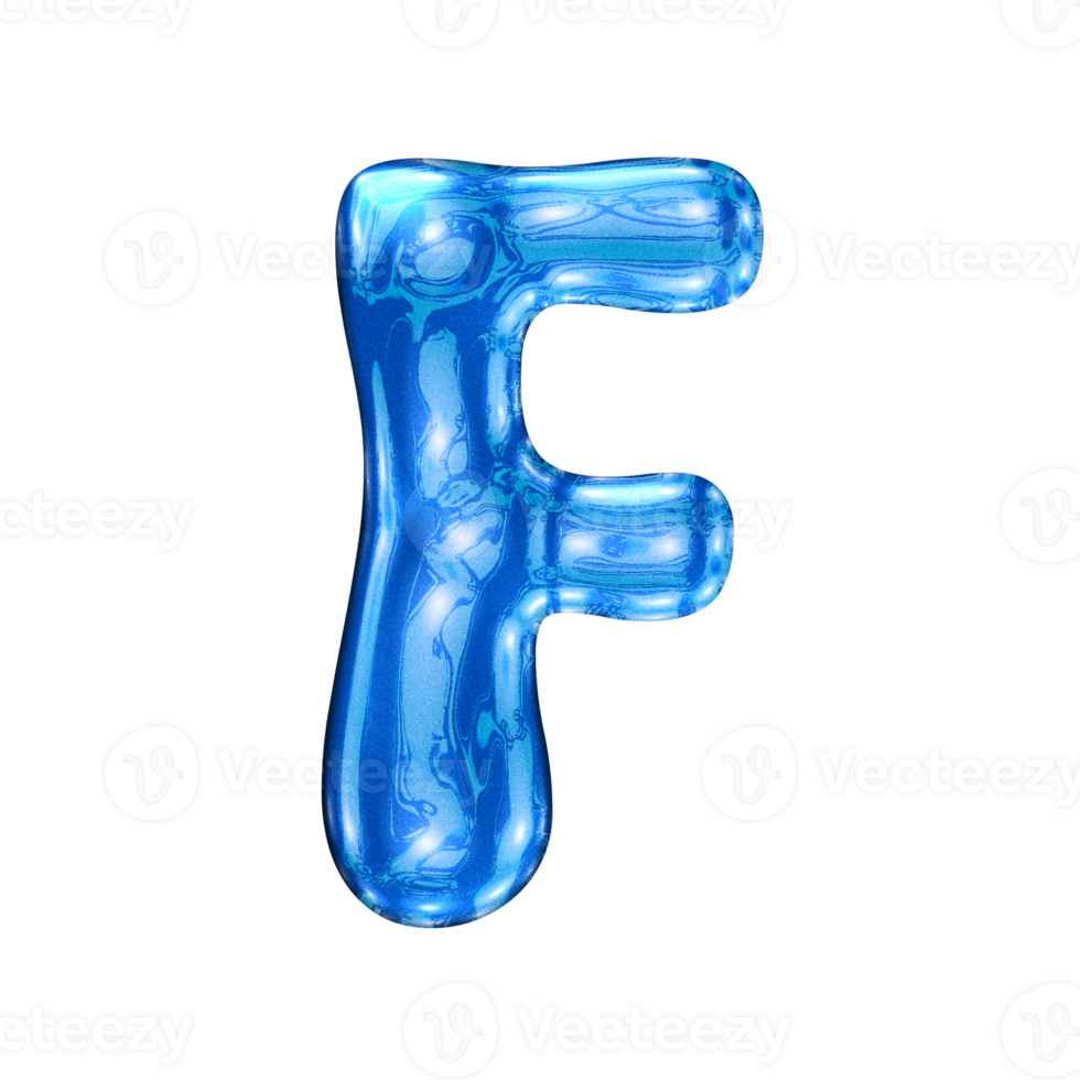F font alphabet with y2k liquid sea blue chrome effect png