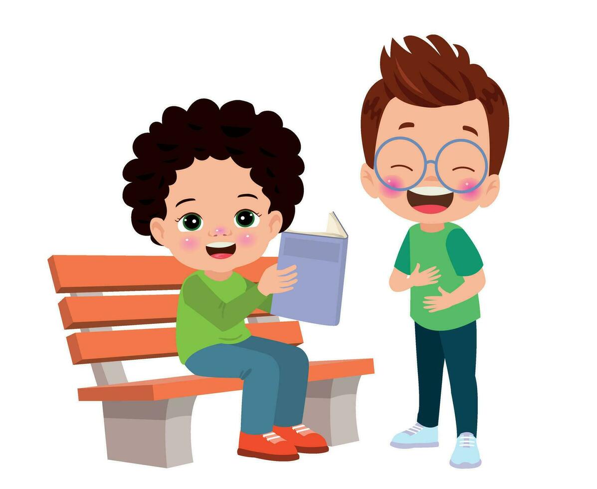 cute kid boy sitting on bench vector