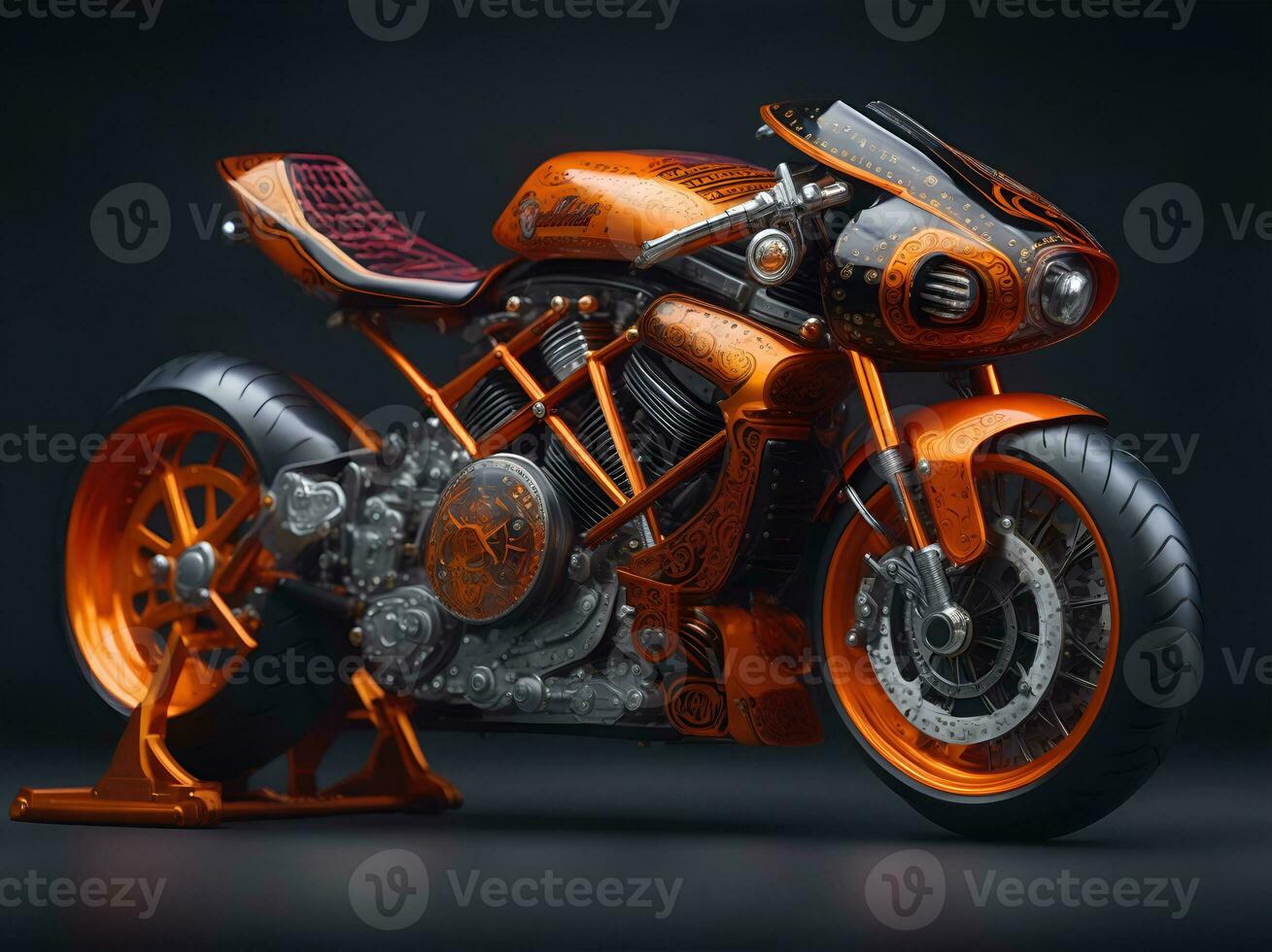 Conceptual design of A custom motorcycle isolated on various background photo