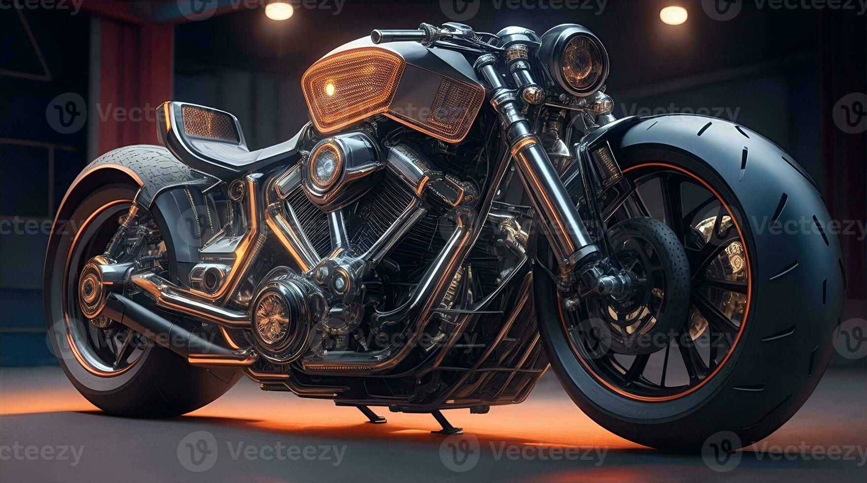 Conceptual design of A custom motorcycle isolated on various background photo