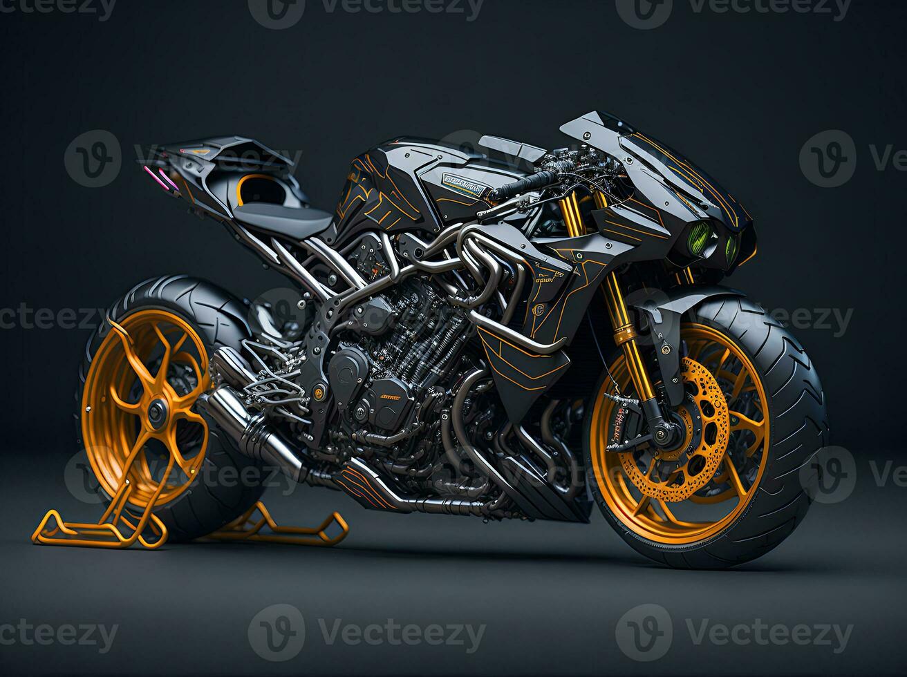 Conceptual design of A custom motorcycle isolated on various background photo