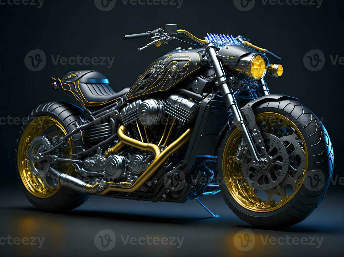 Conceptual design of A custom motorcycle isolated on various background photo