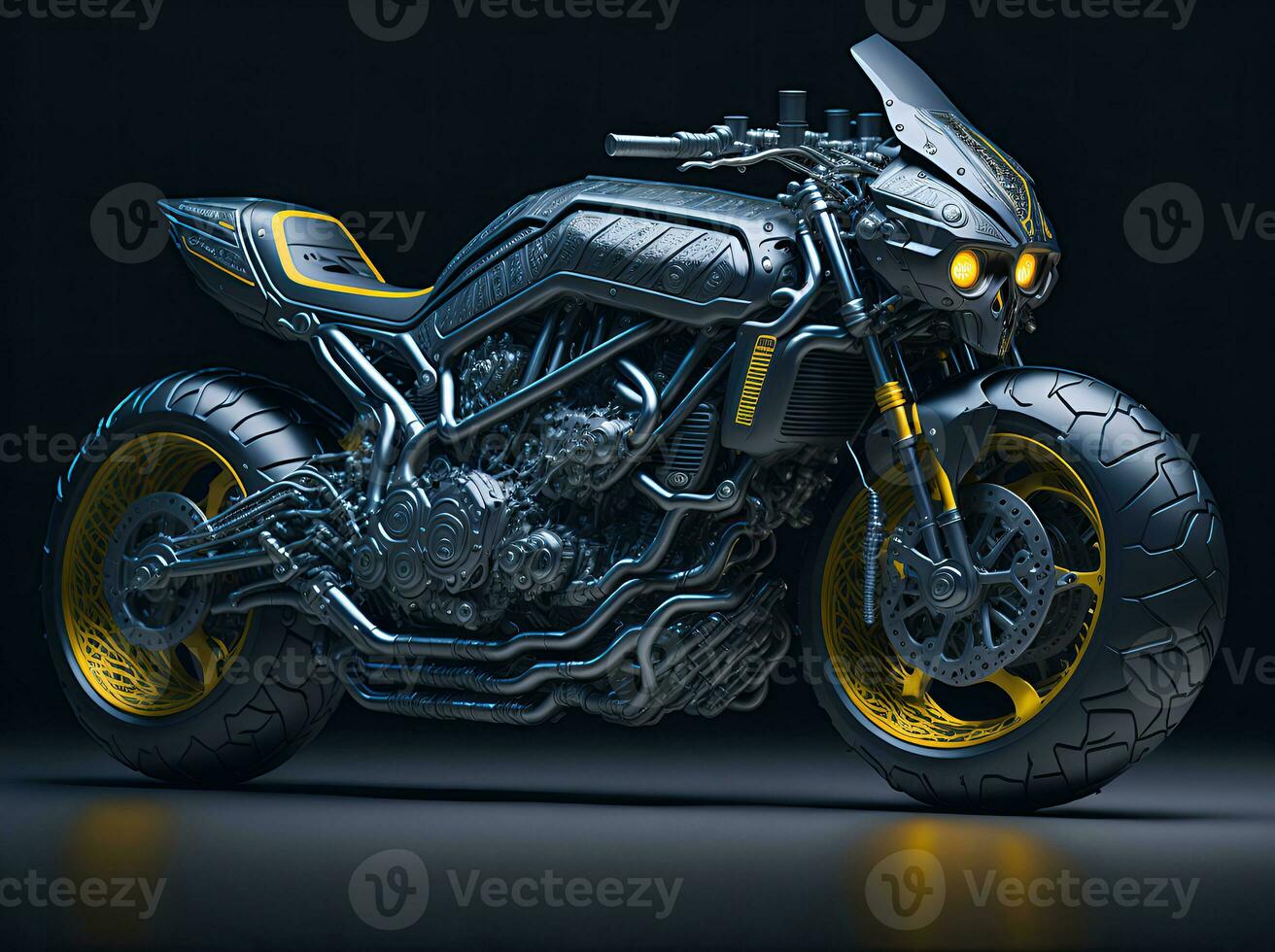 Conceptual design of A custom motorcycle isolated on various background photo