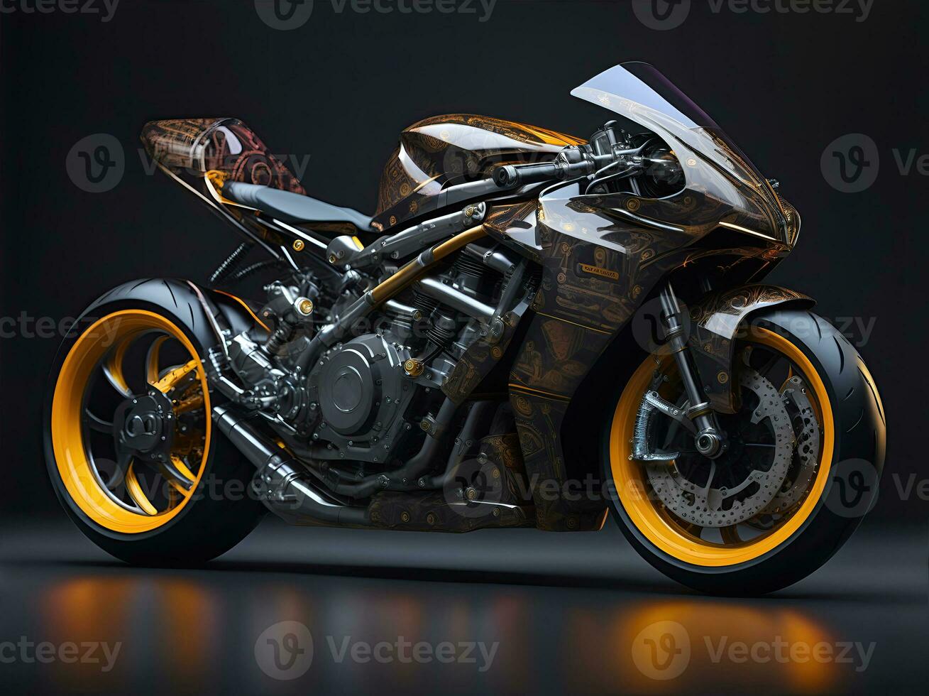 Conceptual design of A custom motorcycle isolated on various background photo