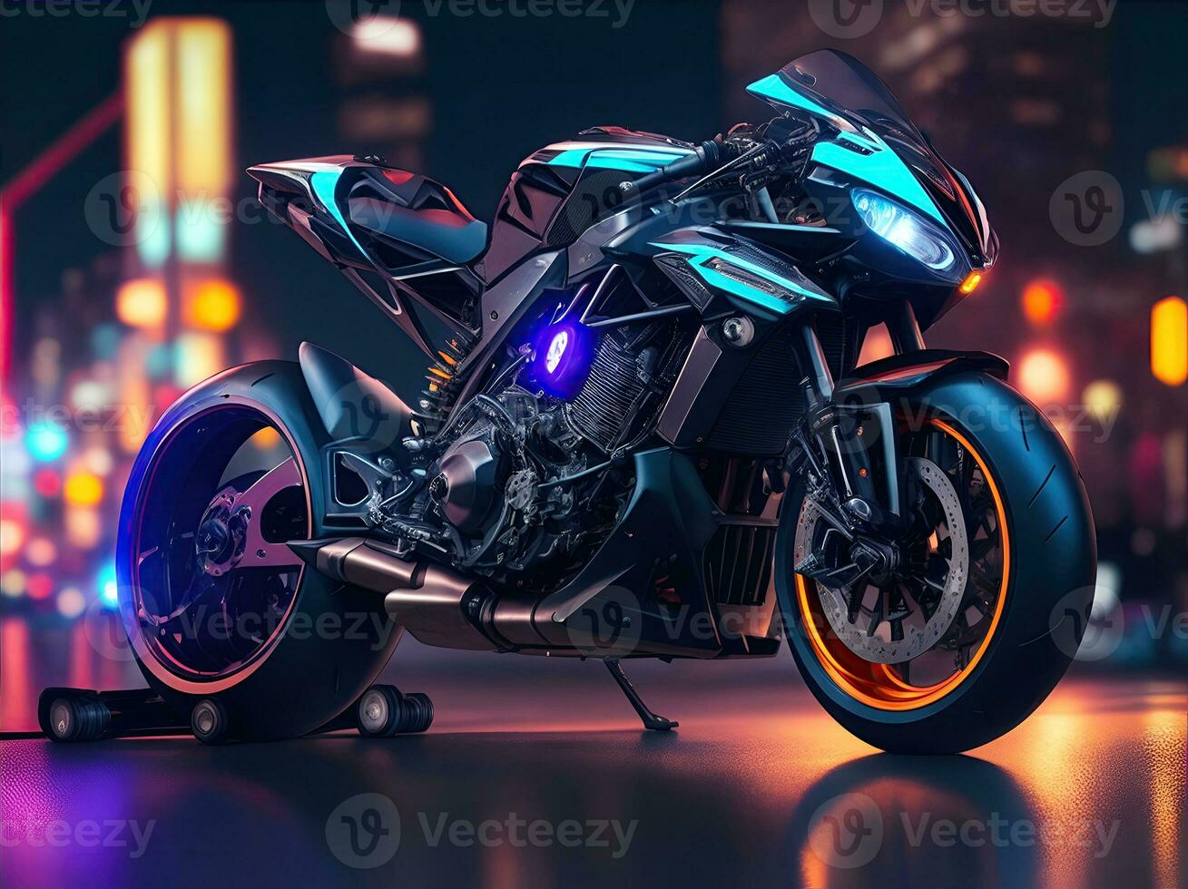 Conceptual design of A custom motorcycle isolated on various background photo