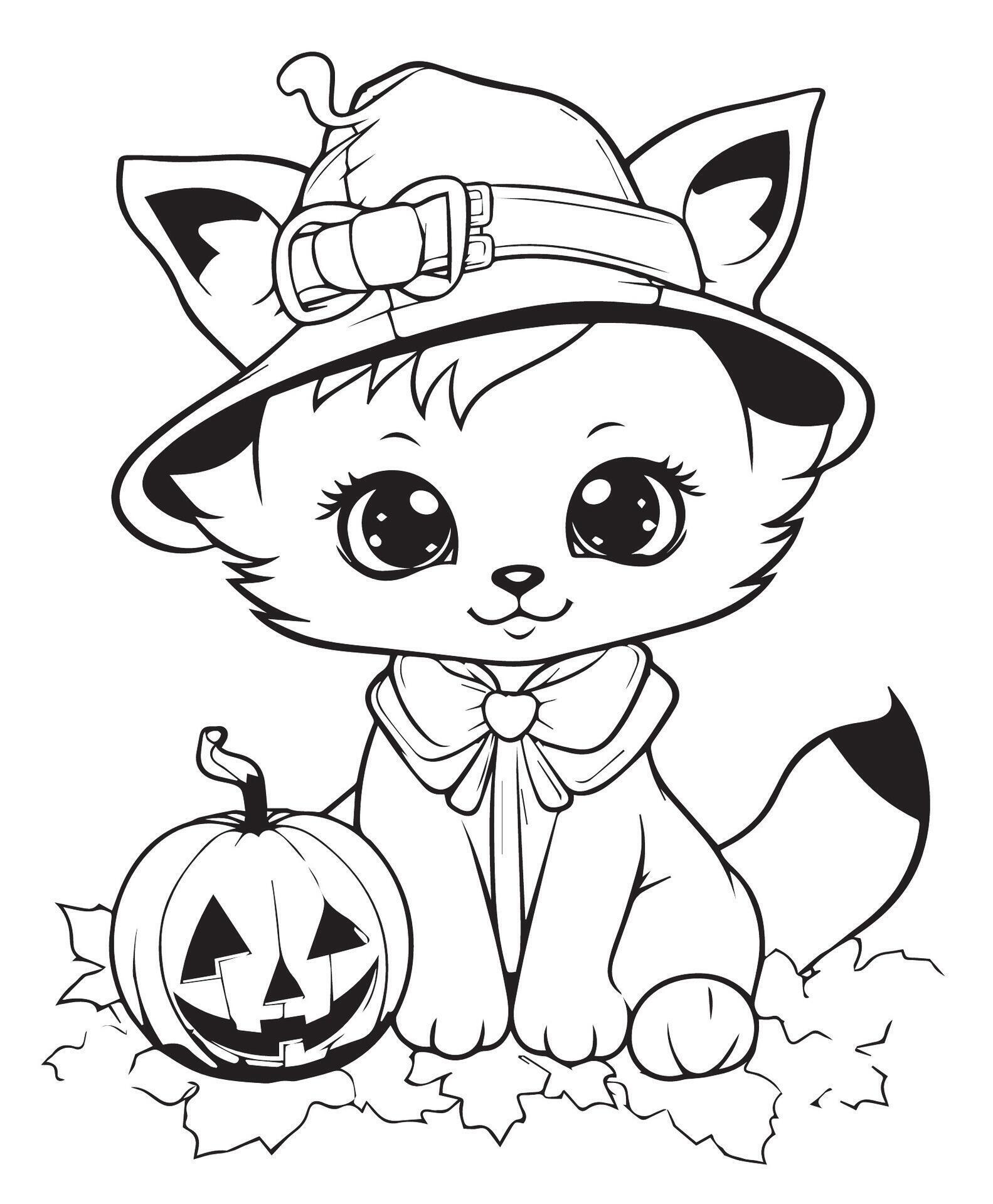 halloween cat coloring page with pumkin 27460619 Vector Art at Vecteezy