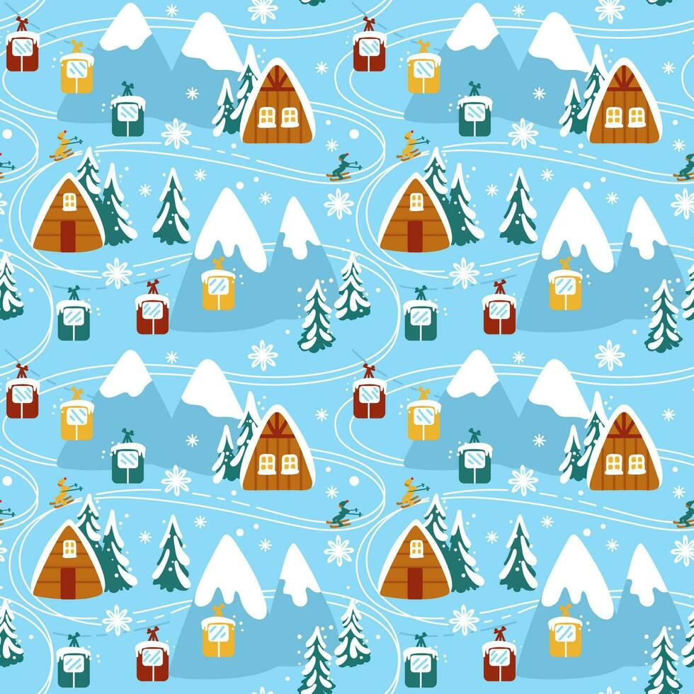Winter skiing and snowy mountains. Seamlees pattern. Vector. vector