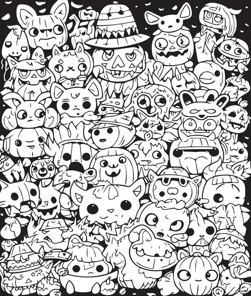 kawaii dark  halloween coloring vector