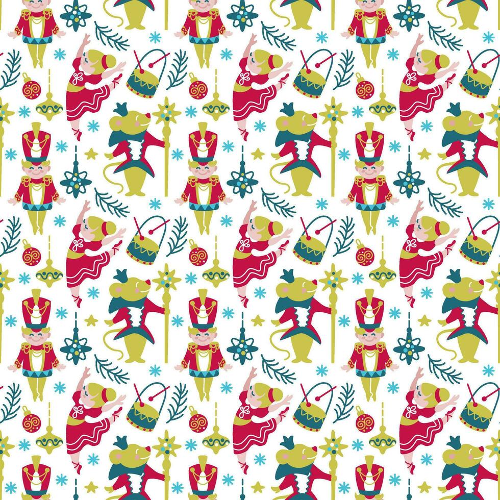 Christmas pattern. Ballet Nutcracker. Christmas tale. Seamless pattern for fabric, wrapping, textile, wallpaper, apparel. Vector