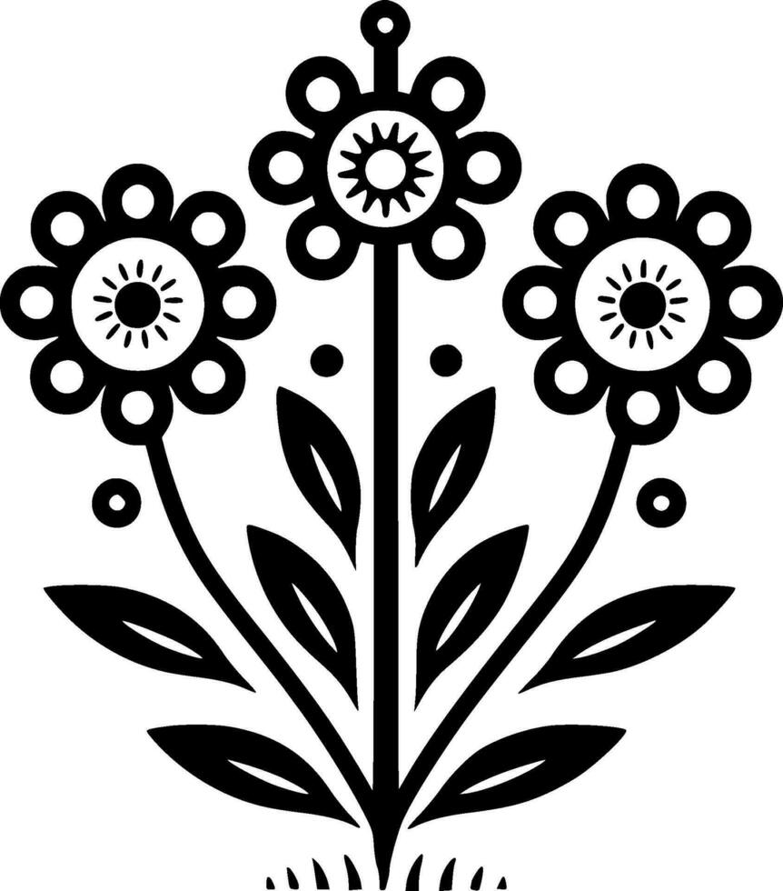 Flowers - Black and White Isolated Icon - Vector illustration