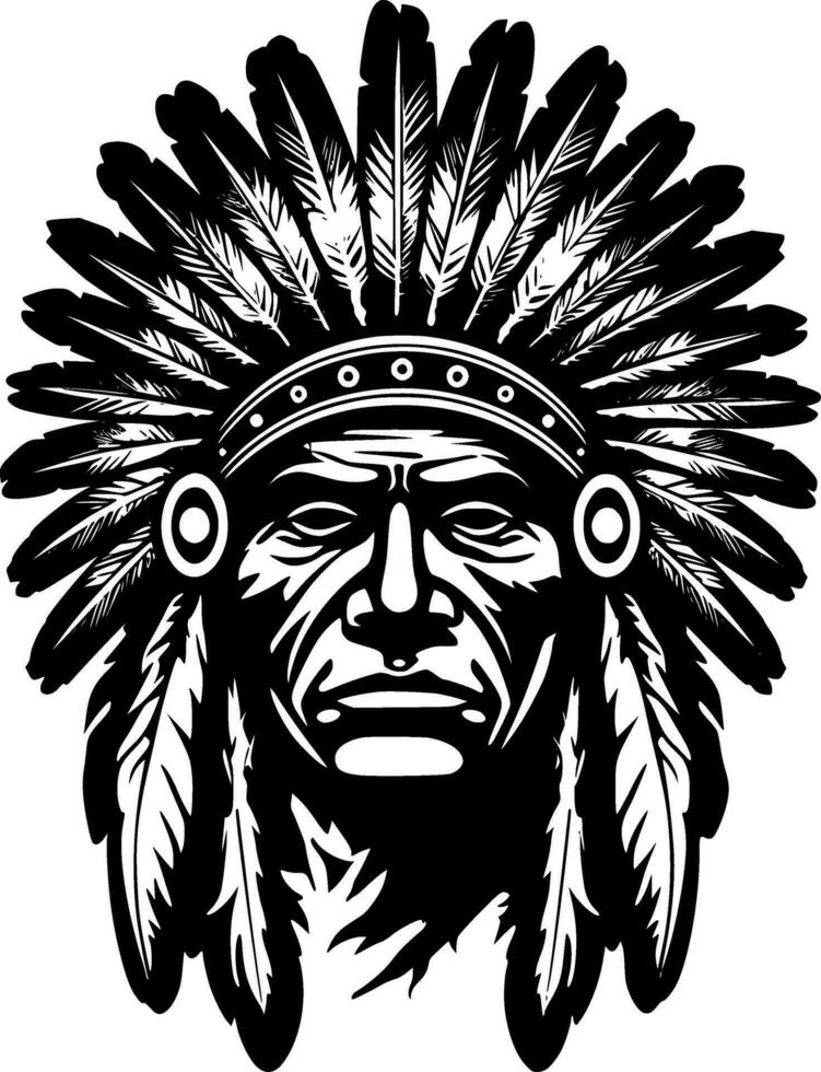 Indian Chief, Black and White Vector illustration