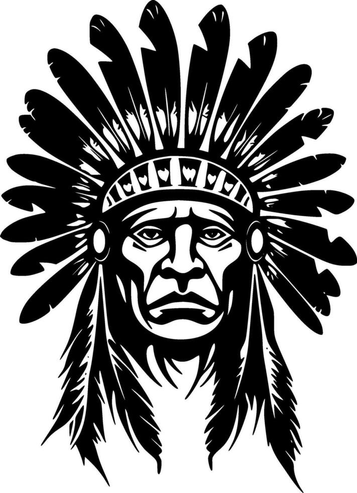 Indian Chief - Black and White Isolated Icon - Vector illustration