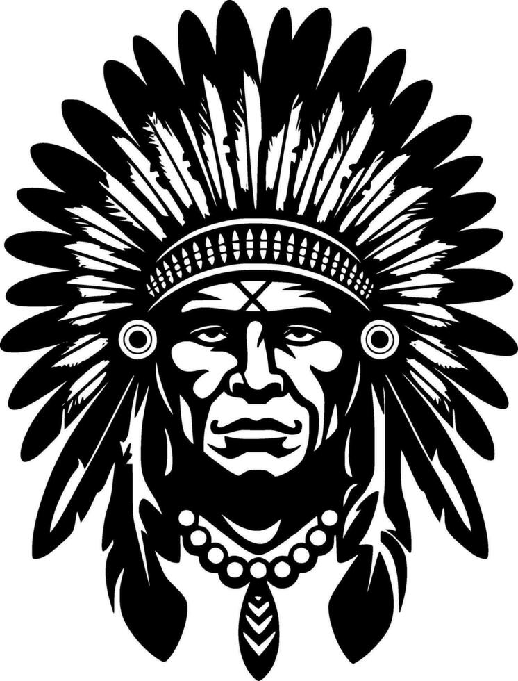 Indian Chief, Black and White Vector illustration