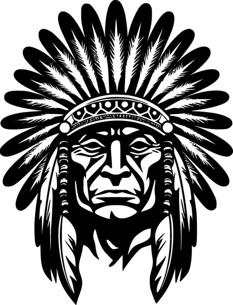 Indian Chief - Black and White Isolated Icon - Vector illustration