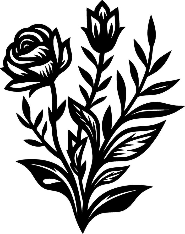 Flowers, Black and White Vector illustration