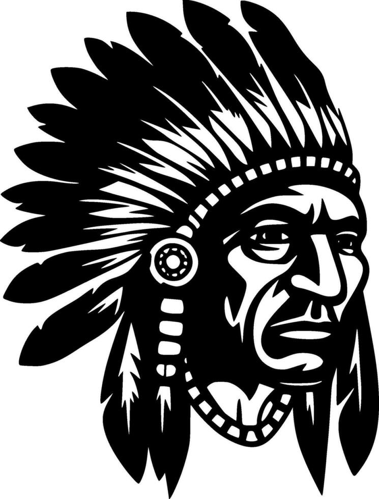 Indian Chief, Black and White Vector illustration