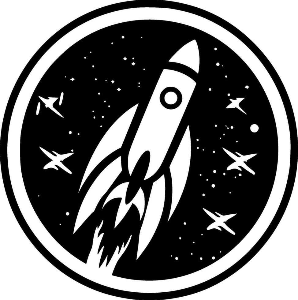 Rocket, Black and White Vector illustration