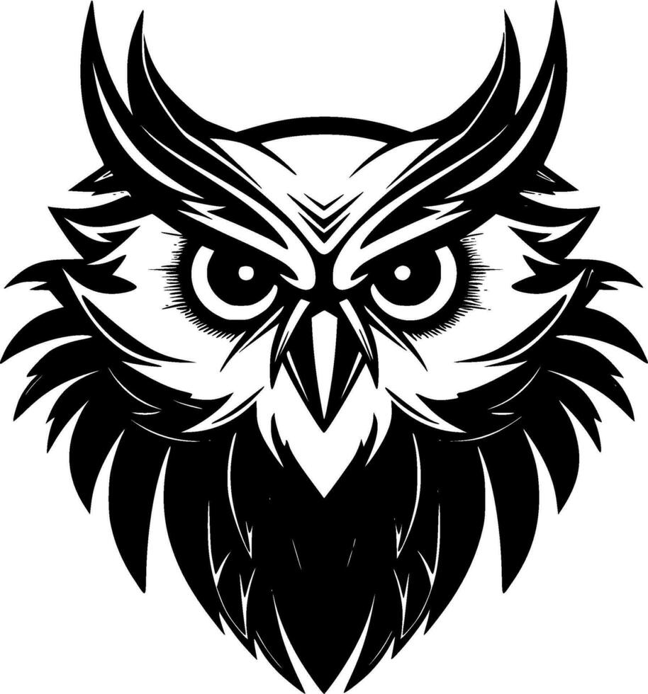 Owl, Black and White Vector illustration