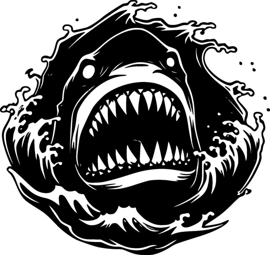 tiburón - negro y blanco aislado icono - vector ilustración