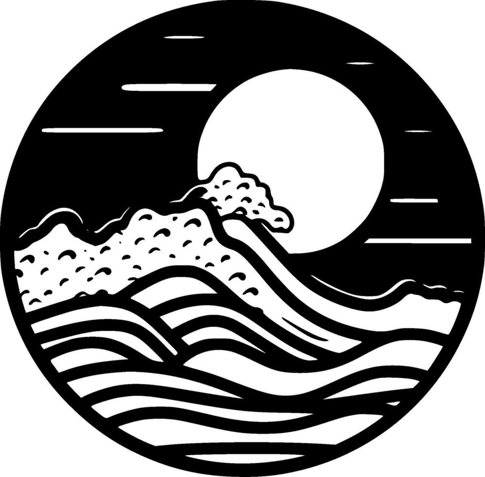 Ocean - Black and White Isolated Icon - Vector illustration