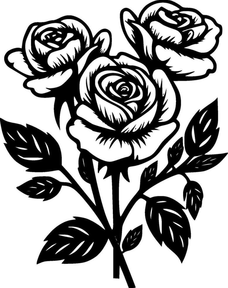 Roses - Black and White Isolated Icon - Vector illustration