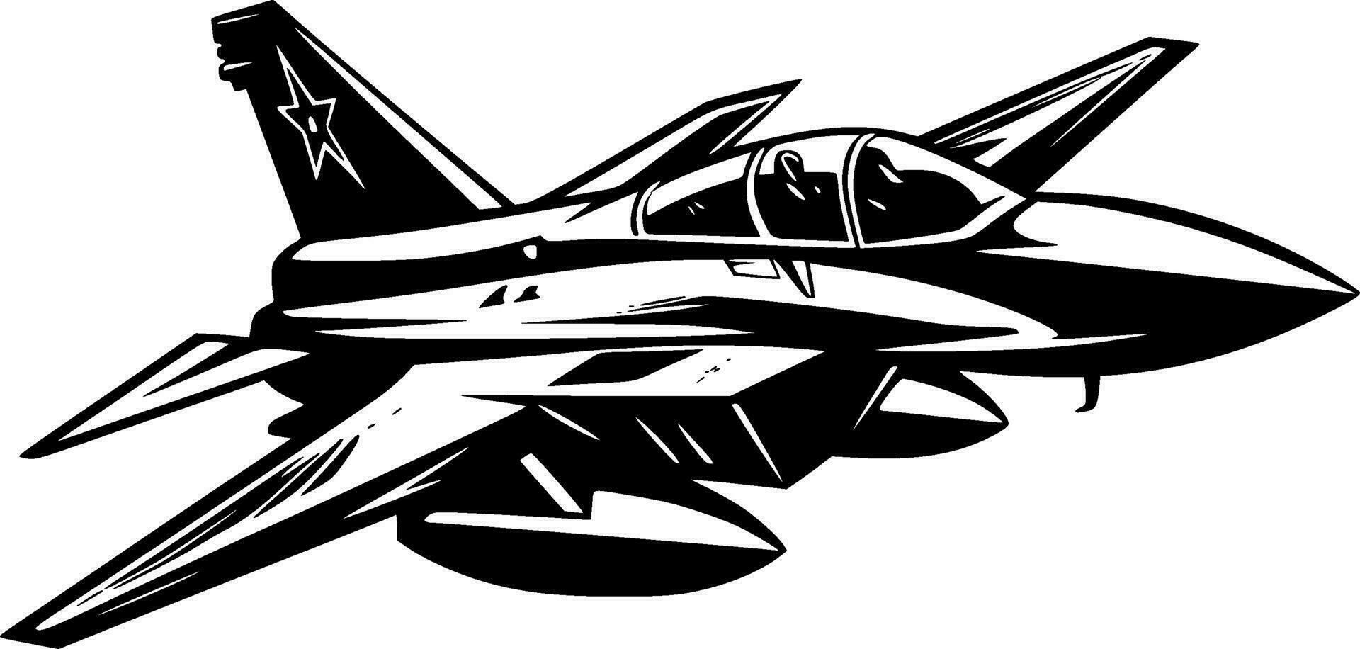 Fighter Jet, Black and White Vector illustration