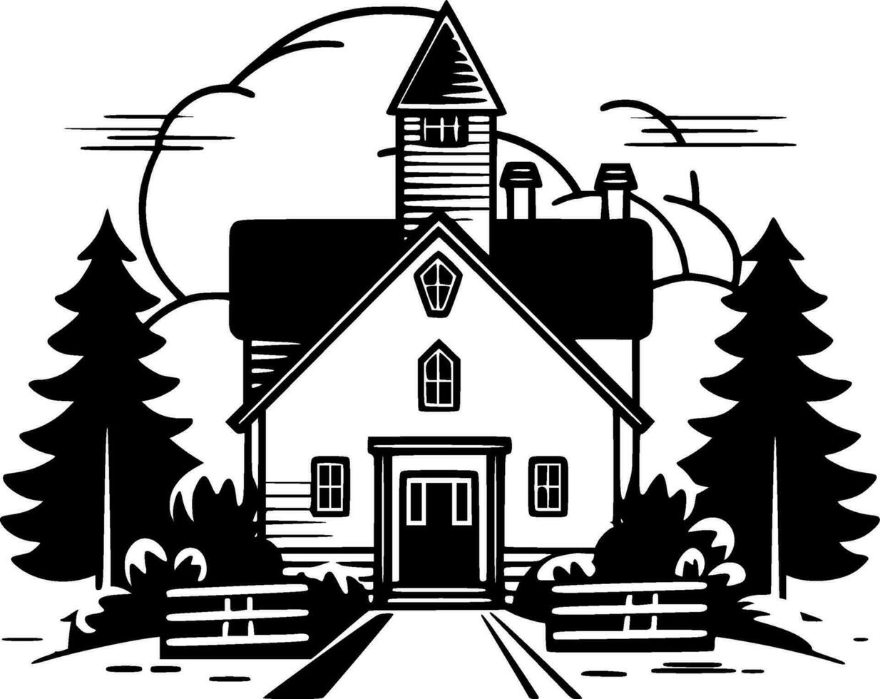 Farmhouse - Black and White Isolated Icon - Vector illustration