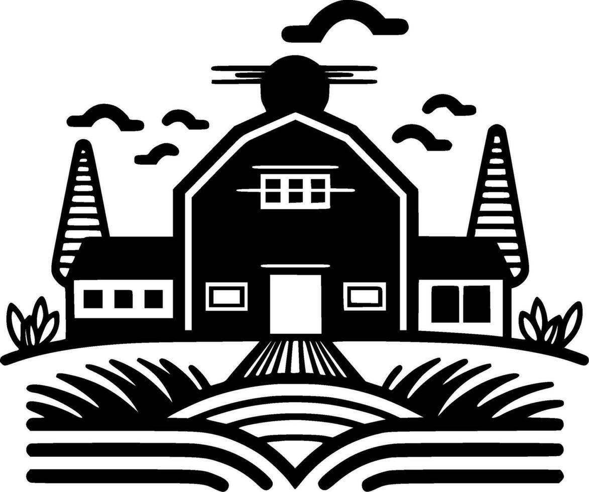 Farm, Black and White Vector illustration