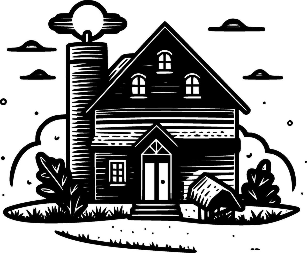 Farmhouse - Black and White Isolated Icon - Vector illustration