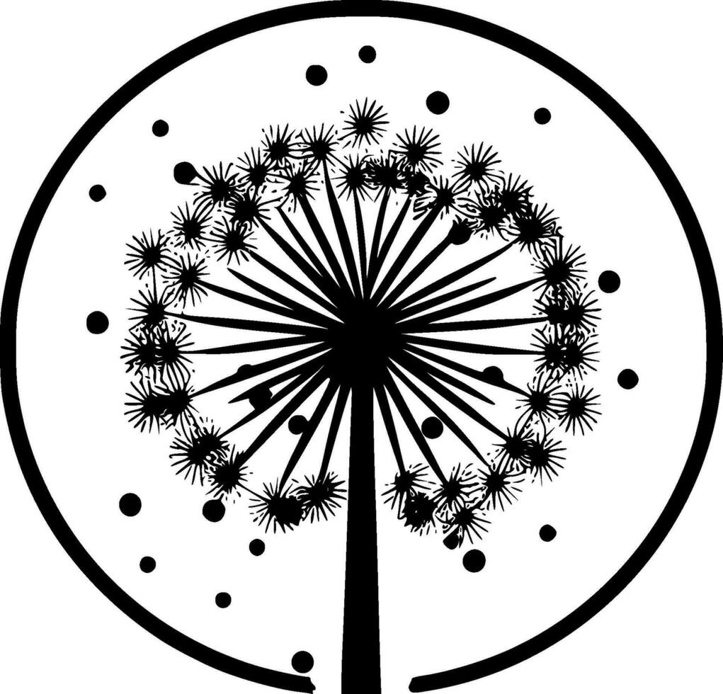 Dandelion, Black and White Vector illustration