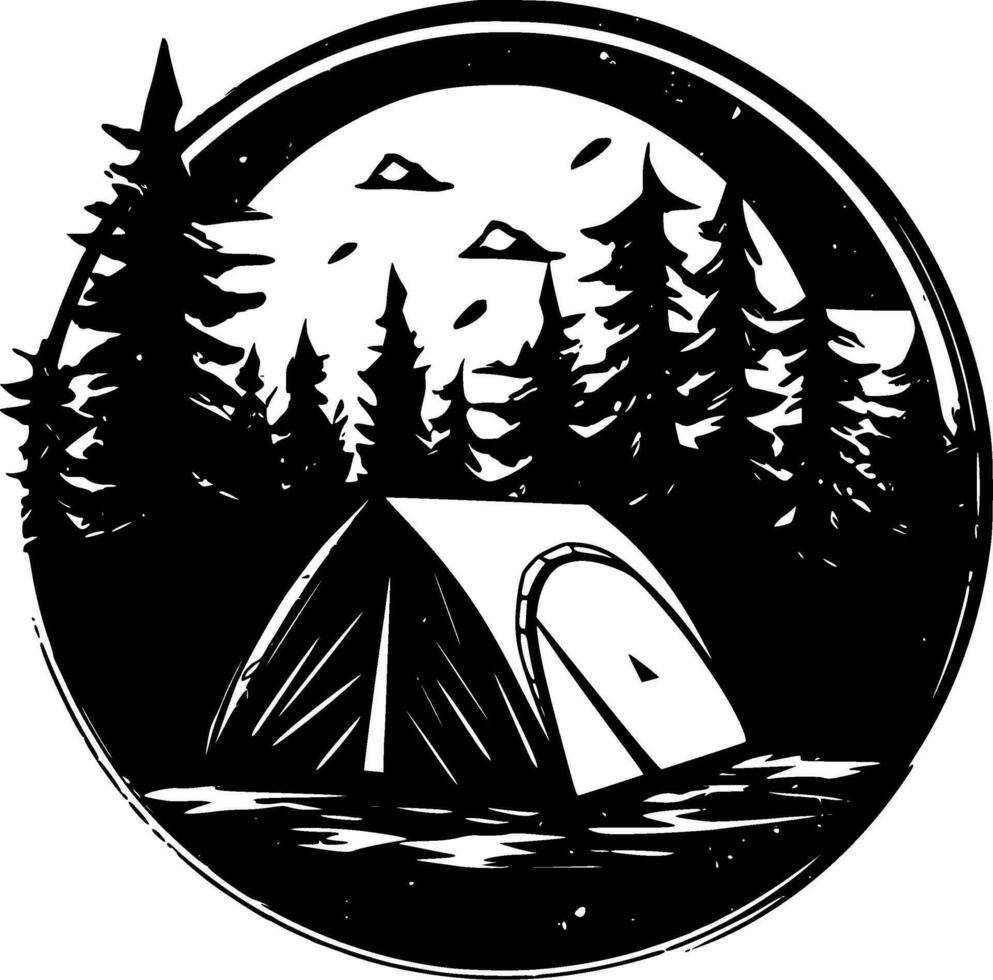 Camping, Black and White Vector illustration