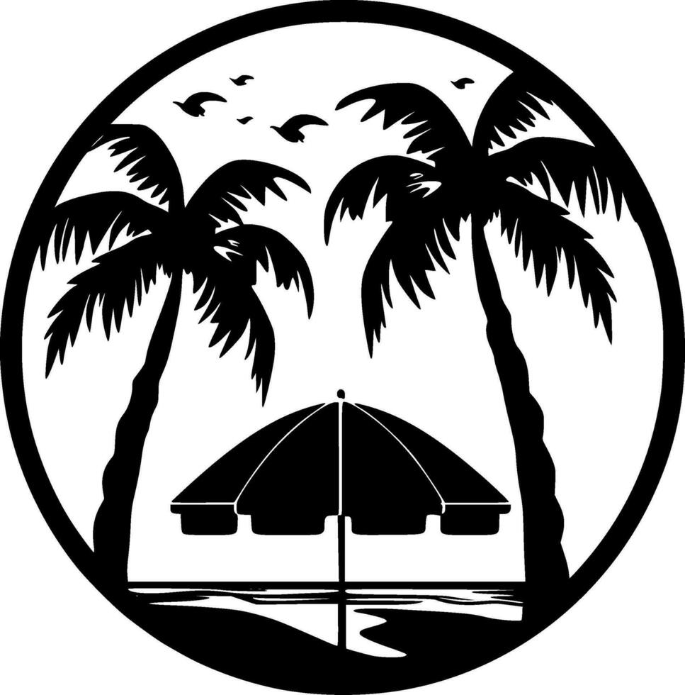 Beach, Black and White Vector illustration