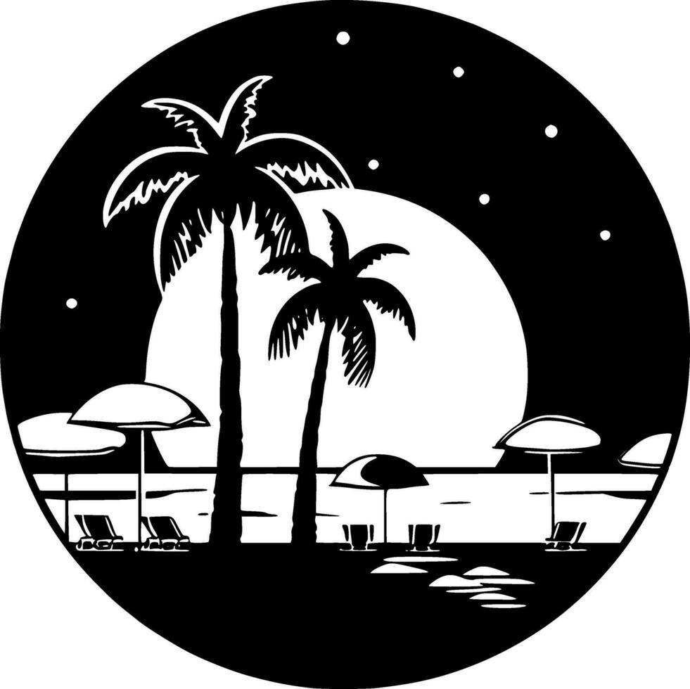 Beach, Black and White Vector illustration