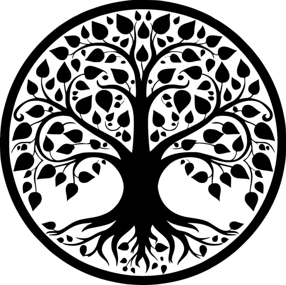 árbol - negro y blanco aislado icono - vector ilustración