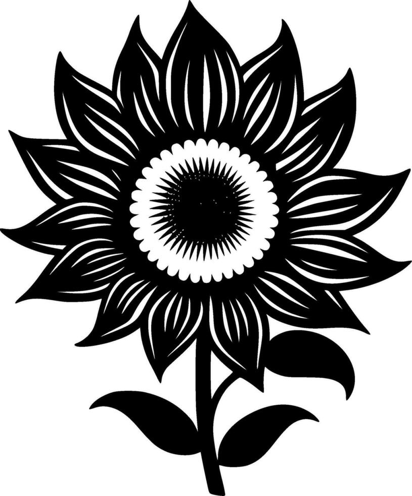 Sunflower, Black and White Vector illustration