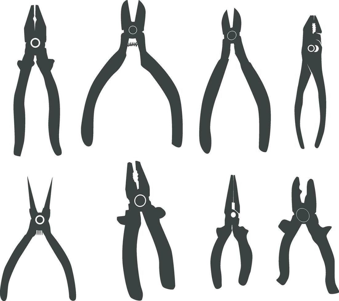 set of pliers icon vector silhouette