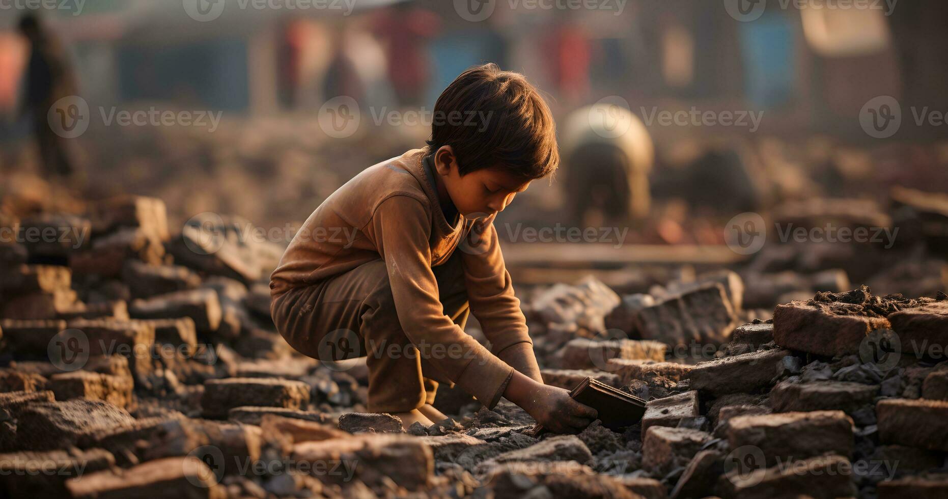 un menor de edad niño es trabajando en duro condición mundo día en contra niño labor ai generativo foto