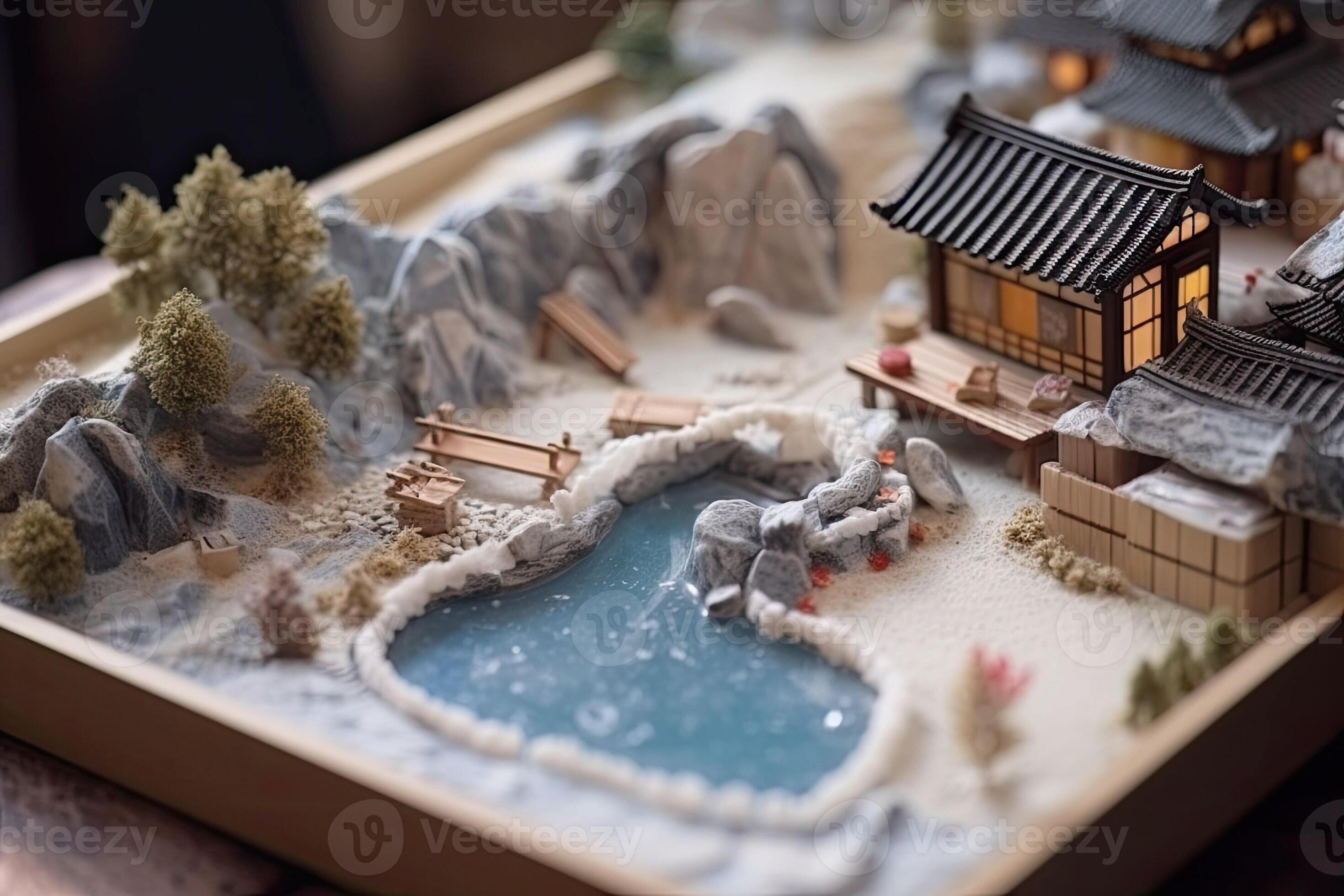 Diorama of Japanese garden. Hot spring, toy holiday home. Miniature of  Japanese resort created with Generative AI Technology 25940395 Stock Photo  at Vecteezy