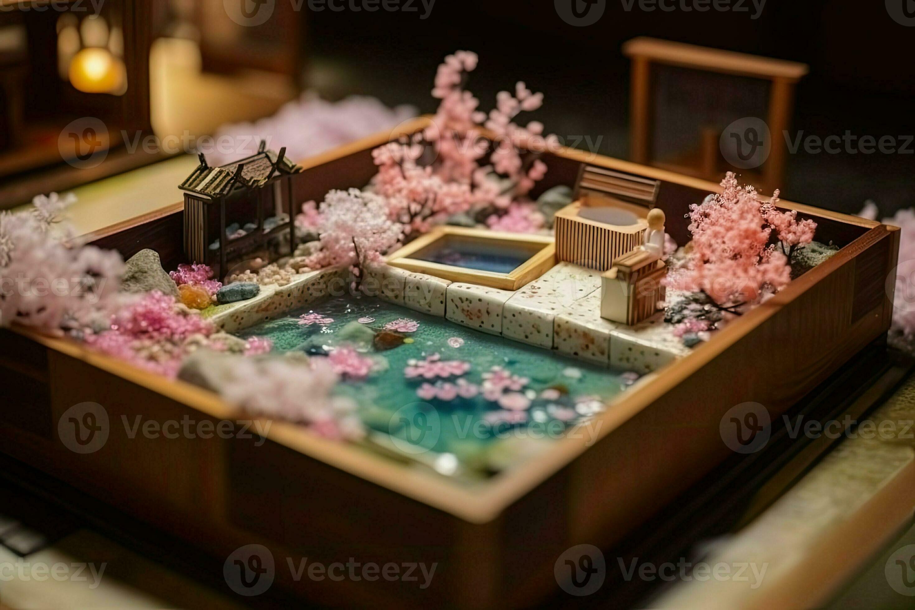 Diorama of Japanese garden. Hot spring, toy holiday home. Miniature of  Japanese resort created with Generative AI Technology 25940395 Stock Photo  at Vecteezy