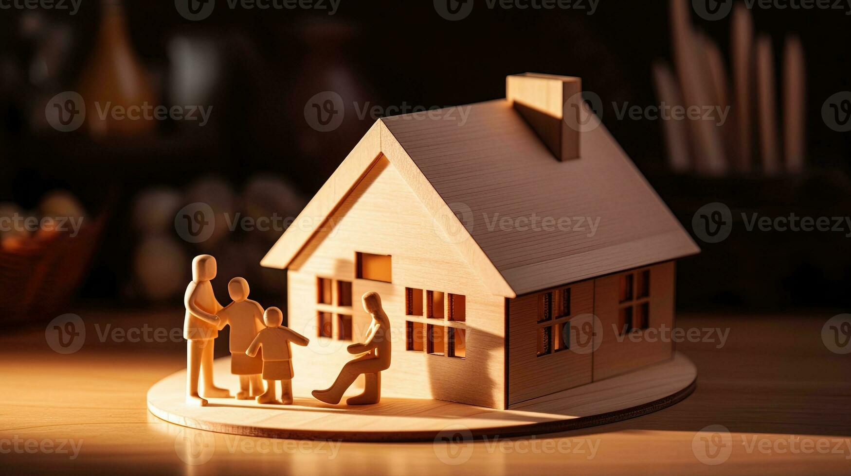 The maquette model of a wooden house embodies the concept of a couple purchasing their dream home, emphasizing affordability and fulfillment. AI Generated photo